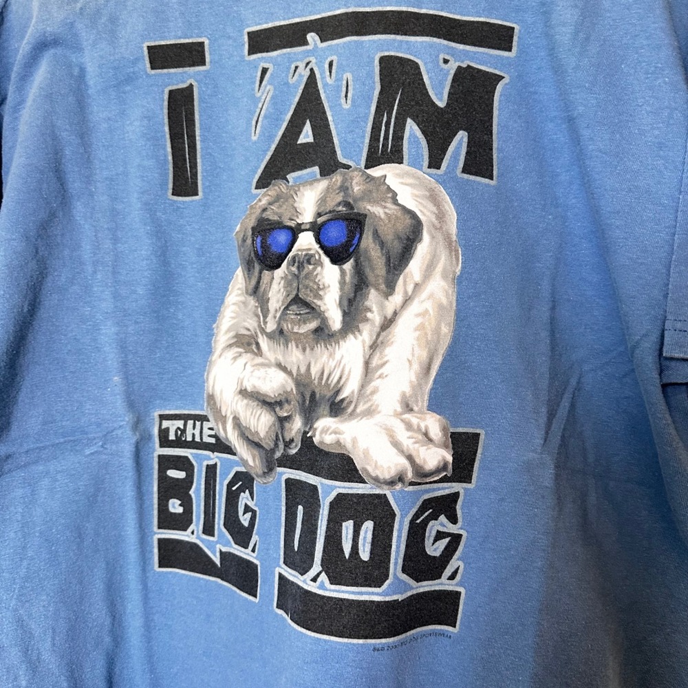 Vintage 2000 Big Dogs I Am The Big Dog Blue Graphic T-Shirt Mens Large Y2K Tee
